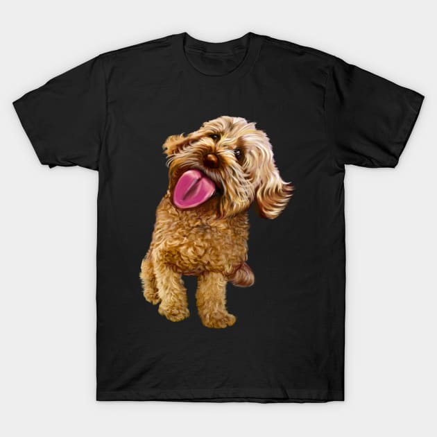 Cavapoo kisses, the best gift ideas for dog lovers 2022! Cute Cavapoo Cavoodle puppy dog licking with tongue out - cavalier king charles spaniel poodle, puppy love T-Shirt by Artonmytee